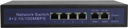 HT412 NETWORK SWITCH UNMANAGED L2 POE WITH 4X LAN PORTS AND 2X WAN PORTS, 10/100 MBPS LONGSE