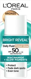 L'OREAL PARIS BRIGHT REVEAL DAILY FLUID TINTED GLOW SPF50 ΑΝΤΗΛΙΑΚΗ ΚΡΕΜΑ ΥΨΗΛΗΣ ΠΡΟΣΤΑΣΙΑΣ ΜΕ ΝΙΑΣΙΝΑΜΙΔΗ ΓΙΑ ΛΑΜΠΕΡΗ ΕΠΙΔΕΡΜΙΔΑ ΜΕ ΧΡΩΜΑ 50ML - BRONZE LOREAL