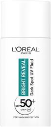 L'OREAL PARIS BRIGHT REVEAL DARK SPOT UV FLUID SPF50+ ΑΝΤΗΛΙΑΚΗ ΚΡΕΜΑ ΠΡΟΣΩΠΟΥ ΠΟΛΥ ΥΨΗΛΗΣ ΠΡΟΣΤΑΣΙΑΣ ΜΕ ΝΙΑΣΙΝΑΜΙΔΗ ΚΑΤΑ ΤΩΝ ΣΚΟΥΡΩΝ ΚΗΛΙΔΩΝ 50ML LOREAL PARIS