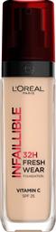 L'OREAL PARIS INFAILLIBLE 32H FRESH WEAR FOUNDATION VITAMIN C SPF25 MAKEUP ΠΡΟΣΩΠΟΥ ΜΕ ΕΛΑΦΡΙΑ ΥΦΗ & ΔΕΙΚΤΗ ΠΡΟΣΤΑΣΙΑΣ ΓΙΑ ΑΠΟΛΥΤΗ ΚΑΛΥΨΗ & ΜΕΓΑΛΗ ΔΙΑΡΚΕΙΑ 30ML - 132 WARM UNDERTONE LOREAL