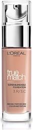 L'OREAL PARIS TRUE MATCH FOUNDATION 30ML ΥΓΡΟ MAKE UP ΠΟΥ ΚΑΛΥΠΤΕΙ ΤΙΣ ΑΤΕΛΕΙΕΣ, ΠΕΡΙΠΟΙΕΙΤΑΙ & ΦΡΟΝΤΙΖΕΙ ΤΗΝ ΕΠΙΔΕΡΜΙΔΑ - 3R ROSE BEIGE LOREAL