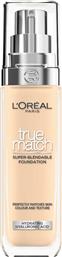 L'OREAL PARIS TRUE MATCH FOUNDATION ΥΓΡΟ MAKE UP ΠΟΥ ΚΑΛΥΠΤΕΙ ΤΙΣ ΑΤΕΛΕΙΕΣ, ΠΕΡΙΠΟΙΕΙΤΑΙ & ΦΡΟΝΤΙΖΕΙ ΤΗΝ ΕΠΙΔΕΡΜΙΔΑ 30ML - 1.5D / 1.5W WARM LOREAL