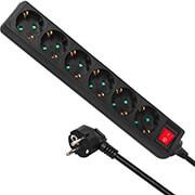 MCE189G POWER BAR, 6 OUTLET EXTENSION CORD, WITH SWITCH, BLACK, 3500W, 1.4M MACLEAN