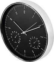 SILENT WALL CLOCK 12'' 30CM SILVER /BLACK WITH THERMOMETER AND HYGROMETER MACLEAN