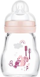 FEEL GOOD PREMIUM GLASS BABY BOTTLE 0M+ ΓΥΑΛΙΝΟ ΜΠΙΜΠΕΡΟ ΜΕ ΘΗΛΗ ΣΙΛΙΚΟΝΗΣ ΑΡΓΗΣ ΡΟΗΣ 170ML, ΚΩΔ 370SU - ΡΟΖ MAM