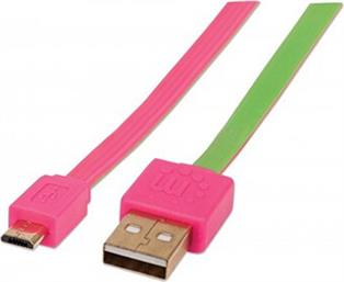 ΚΑΛΩΔΙΟ MICRO-USB TO USB FLAT - 1M - ΡΟΖ MANHATTAN