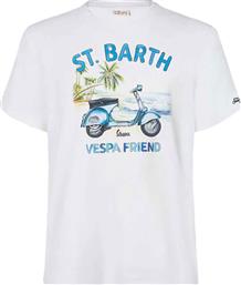 ΑΝΔΡΙΚΟ ΒΑΜΒΑΚΕΡΟ T-SHIRT ΜΟΝΟΧΡΩΜΟ ΜΕ CONTRAST PRINT ''VESPA FRIEND'' - TSHM001-03141F ΛΕΥΚΟ MC2 SAINT BARTH
