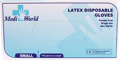 POWEDER FREE LATEX DISPOSABLE GLOVES ΓΑΝΤΙΑ LATEX ΧΩΡΙΣ ΠΟΥΔΡΑ ΜΙΑΣ ΧΡΗΣΗΣ, ΜΗ ΑΠΟΣΤΕΙΡΩΜΕΝΑ 100 ΤΕΜΑΧΙΑ - SMALL MEDI WORLD