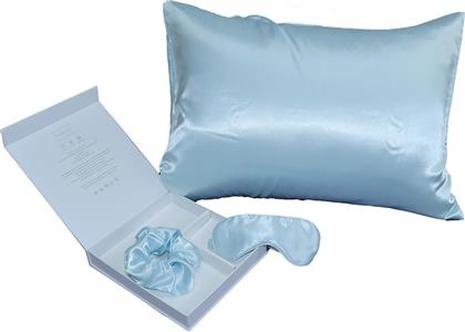 ΜΕΤΑΞΩΤΗ ΜΑΞΙΛΑΡΟΘΗΚΗ + ΜΑΣΚΑ ΥΠΝΟΥ + SCRUNCHIE PURE SILK CIEL MELINEN
