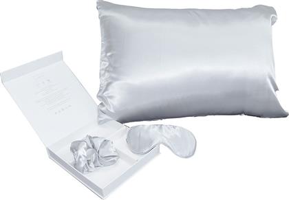 ΜΕΤΑΞΩΤΗ ΜΑΞΙΛΑΡΟΘΗΚΗ + ΜΑΣΚΑ ΥΠΝΟΥ + SCRUNCHIE PURE SILK SILVER MELINEN