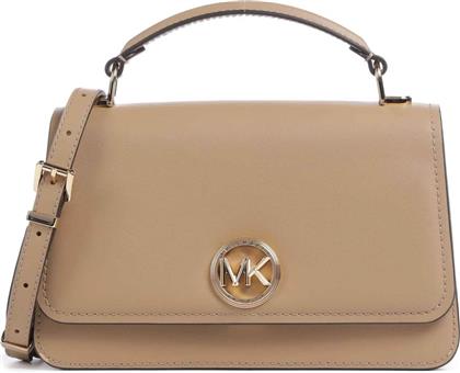 ΓΥΝΑΙΚΕΙΑ ΔΕΡΜΑΤΙΝΗ ΤΣΑΝΤΑ CROSSBODY ΜΕ ΜΕΤΑΛΛΙΚΟ MONOGRAM ''DELANCEY'' - 30T4GD8S6L ΜΠΕΖ MICHAEL KORS