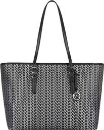 ΓΥΝΑΙΚΕΙΑ ΤΣΑΝΤΑ TOTE ΜΕ ALL-OVER PRINT ΚΑΙ ΜΕΤΑΛΛΙΚΟ ΛΟΓΟΤΥΠΟ ''QUINN'' - 30T5SQNT9O ΑΣΠΡΟΜΑΥΡΟ MICHAEL KORS