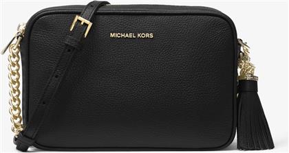 ΜICHAEL KORS ΓΥΝΑΙΚΕΙΑ ΔΕΡΜΑΤΙΝΗ ΤΣΑΝΤΑ CROSSBODY ΜΕ ΜΕΤΑΛΛΙΚΟ ΛΟΓΟΤΥΠΟ ''GINNY'' - 32F7GGNM8L ΜΑΥΡΟ MICHAEL KORS