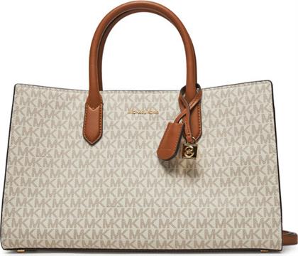 ΤΣΑΝΤΑ SCARLETT MEDIUM SIGNATURE LOGO SATCHEL 30F4GETS2B ΜΠΕΖ MICHAEL KORS