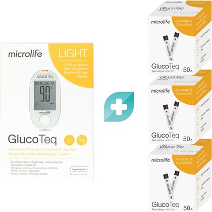 ΣΕΤ GLUCOTEQ TEST STRIPS 150 ΤΕΜΑΧΙΑ (3X50 ΤΕΜΑΧΙΑ) & ΔΩΡΟ LIGHT BLOOD GLUCOSE METER 1 ΤΕΜΑΧΙΟ MICROLIFE