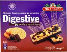 ΜΠΑΡΕΣ ΔΗΜΗΤΡΙΑΚΩΝ DIGESTIVE ΜΕ ΣΚΟΥΡΑ ΣΟΚΟΛΑΤΑ (4X28G) MILLHOUSE