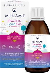 EPA + DHA LIQUID KIDS + VITAMIN D3 ΣΥΜΠΛΗΡΩΜΑ ΔΙΑΤΡΟΦΗΣ ΠΛΟΥΣΙΟ ΣΕ Ω3 ΛΙΠΑΡΑ ΟΞΕΑ ΥΨΗΛΗΣ ΚΑΘΑΡΟΤΗΤΑΣ & ΣΥΓΚΕΝΤΡΩΣΗΣ ΜΕ ΒΙΤΑΜΙΝΗ D3 ΓΙΑ ΟΜΑΛΗ ΛΕΙΤΟΥΡΓΙΑ ΤΟΥ ΕΓΚΕΦΑΛΟΥ & ΟΡΑΣΗΣ, ΕΝΙΣΧΥΣΗ ΤΟΥ ΑΝΟΣΟΠΟΙΗΤΙΚΟΥ & ΚΑΛΗ ΥΓΕΙΑ ΟΣΤΩΝ & ΔΟΝΤΙΩΝ ΓΙΑ ΠΑΙΔΙΑ MINAMI