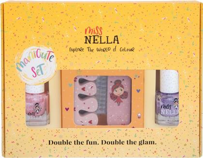 GLITTER MANICUTE SET, 8ML (2X4ML) NAIL POLISH & ACCESSORIES SET ΚΙΤ ΜΕ 2 ΜΗ ΤΟΞΙΚΑ ΒΕΡΝΙΚΙΑ ΝΥΧΙΩΝ ΣΕ ΔΙΑΦΟΡΕΤΙΚΕΣ ΑΠΟΧΡΩΣΕΙΣ & ΣΕΤ ΑΞΕΣΟΥΑΡ ΠΕΡΙΠΟΙΗΣΗΣ 1 ΤΕΜΑΧΙΟ MISS NELLA