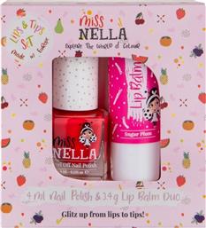 PROMO PEEL OFF NAIL POLISH CHERRY MACAROON 4ML & LIP BALM SUGAR PLUM 3.4G MISS NELLA