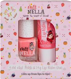 PROMO PEEL OFF NAIL POLISH PEACH SLUSHIE 4ML & LIP BALM DUO BUTTER CHEEKS 3.4G MISS NELLA