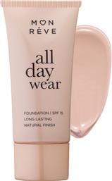 ALL DAY WEAR MATTE FOUNDATION SPF15 WITH MEDIUM TO HIGH COVERAGE FOUNDATION ΓΙΑ ΜΕΤΡΙΑ ΠΡΟΣ ΥΨΗΛΗ ΚΑΛΥΨΗ & ΦΥΣΙΚΟ ΜΑΤ ΑΠΟΤΕΛΕΣΜΑ 35ML - 101 MON REVE