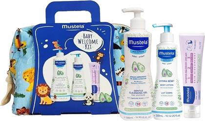 PROMO BABY WELCOME KIT GENTLE CLEANSING GEL FOR HAIR, BODY 500ML & HYDRA BEBE LAIT CORPS BODY LOTION 300ML & BARRIER CREAM 123 VITAMIN 50ML & ΔΩΡΟ ΤΣΑΝΤΑΚΙ MUSTELA