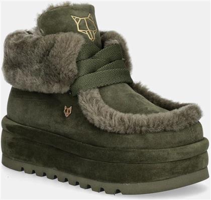 ΜΠΟΤΕΣ ΧΙΟΝΙΟΥ ΣΟΥΕΤ BAMBI ΧΡΩΜΑ: ΠΡΑΣΙΝΟ, BAMBI SUEDE SHEARLING DARK OLIVE NAKED WOLFE