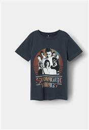 T-SHIRT STRANGER THINGS 13227698 ΣΚΟΥΡΟ ΜΠΛΕ REGULAR FIT NAME IT