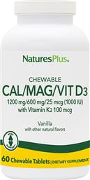 CAL 1200MG / MAG 600MG / VIT D3 25ΜG WITH VITAMIN K2 100ΜG ΣΥΜΠΛΗΡΩΜΑ ΔΙΑΤΡΟΦΗΣ ΑΣΒΕΣΤΙΟΥ, ΜΑΓΝΗΣΙΟΥ, & ΒΙΤΑΜΙΝΗΣ D3 ΜΕ Κ2 ΓΙΑ ΤΗΝ ΚΑΛΗ ΥΓΕΙΑ ΤΩΝ ΟΣΤΩΝ ΜΕ ΓΕΥΣΗ ΒΑΝΙΛΙΑ 60 CHEW.TABS - VANILLA NATURES PLUS