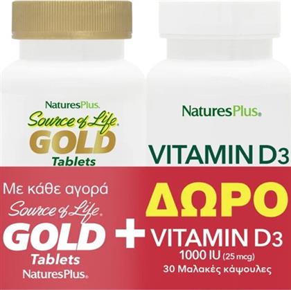 PROMO SOURCE OF LIFE GOLD 30TABS & ΔΩΡΟ VITAMIN D3 1000IU 30 SOFTGELS NATURES PLUS