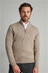 ΑΝΔΡΙΚΟ ΠΛΕΚΤΟ ΒΑΜΒΑΚΕΡΟ HALF ZIP 24YM.923/LZ.4 SIMPLY TAUPE ΜΠΕΖ NAVY & GREEN