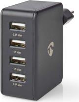 WCHAU481ABK WALL CHARGER USB-A 4-OUTPUTS 4.8A BLACK NEDIS από το e-SHOP