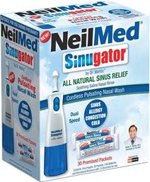 PROMO SINUGATOR CORDLESS PULSATING NASAL WASH 1 ΤΕΜΑΧΙΟ & ΑΛΑΤΟΥΧΟ ΔΙΑΛΥΜΑ 30 SACHETS NEILMED