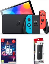 SWITCH OLED MODEL NEON RED/NEON BLUE SET & JUST DANCE 2023 CODE IN A BOX & SWITCH CARRYING CASE & SCREEN PROTECTOR NINTENDO