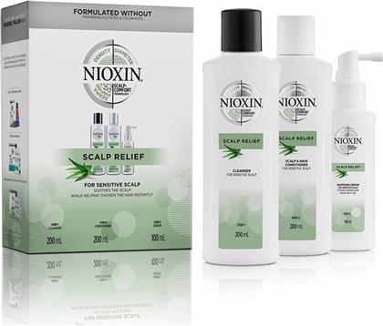 3D KIT SCALP RELIEF SYSTEM ΚΑΤΑ ΤΗΣ ΞΗΡΟΤΗΤΑΣ & ΤΗΣ ΦΑΓΟΥΡΑΣ, CLEANSER 200ML & CONDITIONER 200ML & SOOTHING SERUM 100ML NIOXIN