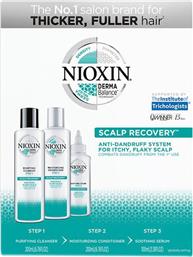PROMO SCALP RECOVERY PURIFYING CLEANSER ANTI-DANDRUFF SHAMPOO 200ML, MOISTURIZING CONDITIONER FOR ITCHY FLAKY, SCALP 200ML & SOOTHING HAIR SERUM 100ML NIOXIN