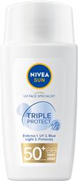 ΑΝΤΙΗΛΙΑΚΗ ΚΡΕΜΑ ΠΡΟΣΩΠΟΥ FACE TRIPLE PROTECT SPF50+ SUN (40ML) NIVEA από το e-FRESH