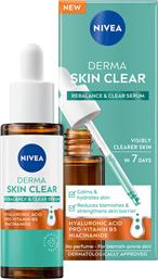 DERMA SKIN CLEAR REBALANCE & CLEAR SERUM ΚΑΤΑΠΡΑΥΝΤΙΚΟΣ ΕΝΥΔΑΤΙΚΟΣ ΟΡΟΣ ΚΑΤΑ ΤΩΝ ΑΤΕΛΕΙΩΝ ΚΑΤΑΛΛΗΛΟΣ ΓΙΑ ΕΠΙΔΕΡΜΙΔΕΣ ΜΕ ΤΑΣΗ ΑΚΜΗΣ 30ML NIVEA