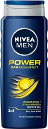 POWER 24H FRESH EFFECT 3IN1 SHOWER GEL ΑΝΔΡΙΚΟ ΑΦΡΟΛΟΥΤΡΟ ΓΙΑ ΠΡΟΣΩΠΟ, ΣΩΜΑ & ΜΑΛΛΙΑ ΜΕ ΑΡΩΜΑ ΑΠΟ ΕΣΠΕΡΙΔΟΕΙΔΗ 500ML NIVEA