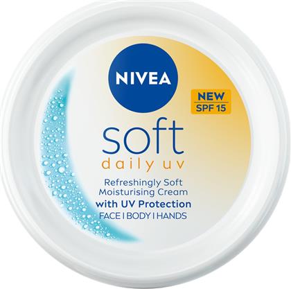 SOFT DAILY UV SPF15 FACE, BODY & HAND CREAM ΕΝΥΔΑΤΙΚΗ ΚΡΕΜΑ 48ΩΡΗΣ ΔΙΑΡΚΕΙΑΣ ΓΙΑ ΧΕΡΙΑ, ΠΡΟΣΩΠΟ & ΣΩΜΑ ΜΕΣΑΙΑΣ ΠΡΟΣΤΑΣΙΑΣ 100ML NIVEA