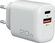 E-WALL AC20 UNIVERSAL ΦΟΡΤΙΣΤΗΣ USB-A QC3.0 & USB-C PD3.0 20W WHITE NOD