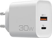 E-WALL AC30 UNIVERSAL ΦΟΡΤΙΣΤΗΣ USB-A QC3.0 & USB-C PD3.0 30W WHITE NOD
