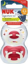 SIGNATURE NIGHT SILICONE SOOTHER 0-6M ΟΡΘΟΔΟΝΤΙΚΗ ΠΙΠΙΛΑ ΣΙΛΙΚΟΝΗΣ ΜΕ ΚΡΙΚΟ ΠΟΥ ΛΑΜΠΕΙ ΣΤΟ ΣΚΟΤΑΔΙ 2 ΤΕΜΑΧΙΑ - ΚΟΚΚΙΝΟ NUK