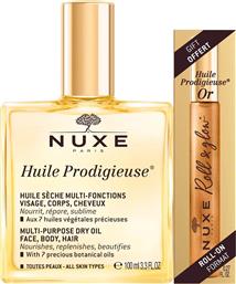 PROMO HUILE PRODIGIEUSE FLORALE MULTI-PURPOSE DRY OIL 100ML & ΔΩΡΟ OR ROLL & GLOW ROLL-ON 8ML NUXE