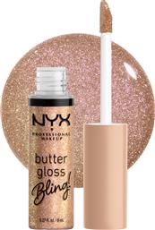 BUTTER GLOSS BLING! ΑΠΑΛΟ & ΜΕΤΑΞΕΝΙΟ LIP GLOSS ΓΙΑ ΛΑΜΠΕΡΑ ΧΕΙΛΗ 8ML - 01 BRING THE BLING NYX PROFESSIONAL MAKEUP