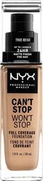 CAN'T STOP WON'T STOP FULL COVERAGE FOUNDATION 30ML TRUE BEIGE NYX PROFESSIONAL MAKEUP από το ATTICA