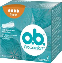 PROCOMFORT SUPER TAMPON 8 ΤΕΜΑΧΙΑ,ΤΑΜΠΟΝ ΙΔΑΝΙΚΑ ΓΙΑ ΗΜΕΡΕΣ ΜΕ ΜΕΓΑΛΗ ΡΟΗ O B