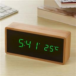 BAMBOO DIGITAL TABLE CLOCK WITH MIRROR SURFACE WITH ALARM CLOCK 03006WDC50CL BROWN OEM