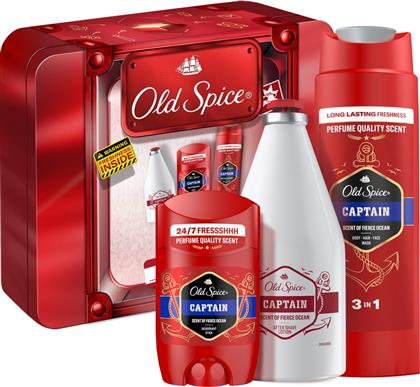 PROMO CAPTAIN AFTER SHAVE LOTION 100ML & DEODORANT STICK 50ML & 3IN1 SHOWER & SHAMPOO GEL 250ML & METAL REUSABLE BOX 1 ΤΕΜΑΧΙΟ OLD SPICE