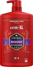 ROCKSTAR 3 IN 1 SHOWER GEL & SHAMPOO ΑΝΔΡΙΚΟ ΑΦΡΟΛΟΥΤΡΟ - ΣΑΜΠΟΥΑΝ ΜΕ ΑΡΩΜΑ ΜΕΓΑΛΗΣ ΔΙΑΡΚΕΙΑΣ ΑΠΟ ΚΙΤΡΟ, ΜΕ ΕΝΤΟΝΟ ΠΕΡΓΑΜΟΝΤΟ & ΤΡΑΓΑΝΟ ΜΗΛΟ ΣΕ ΣΥΝΔΥΑΣΜΟ ΜΕ ΑΡΩΜΑΤΑ ΞΥΛΟΥ ΜΕ ΑΝΤΛΙΑ 1L OLD SPICE